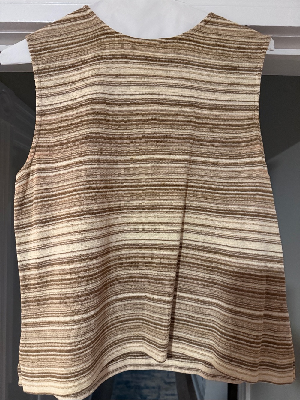 St. John Striped Sleeveless Knit Tank in Cream and Brown